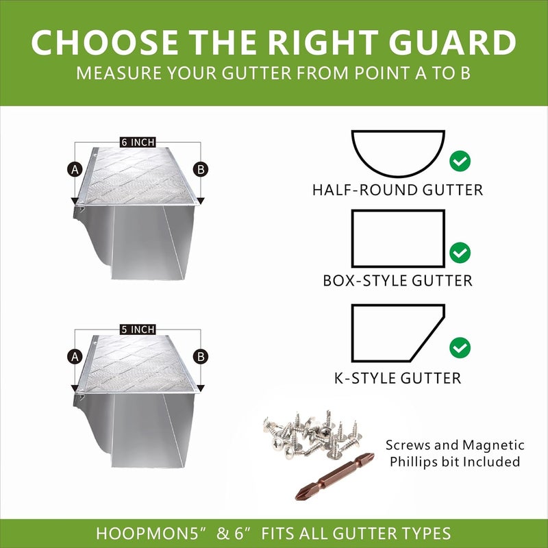 Hoopmon Gutter Guard – 100% Stainless-Steel Micro-Mesh Design, Pine Needle & Small Debris Protection, Fits 6 in K‑Style & Half‑Round Gutters, DIY Screws Included (6in Sample - 1 Panel) - Image 5